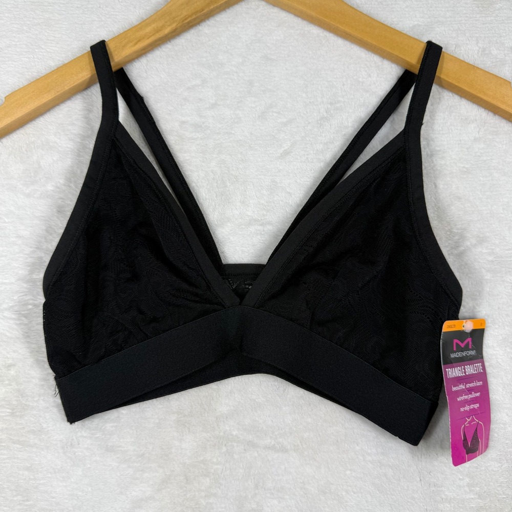 Maidenform Womens Black Stretch Lace Triangle Bralette Wirefree DMSLTB S NEW